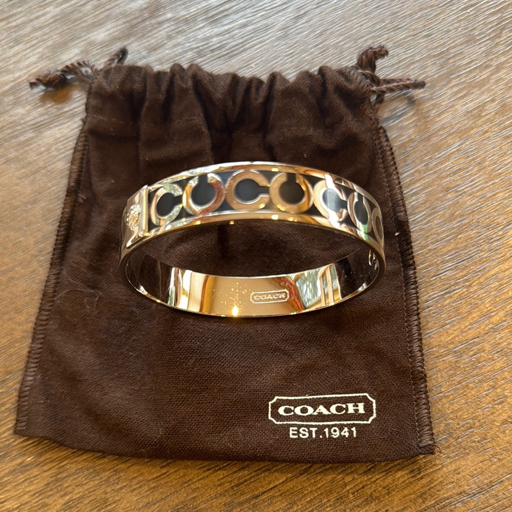 Coach Silver and Black Bangle Bracelet